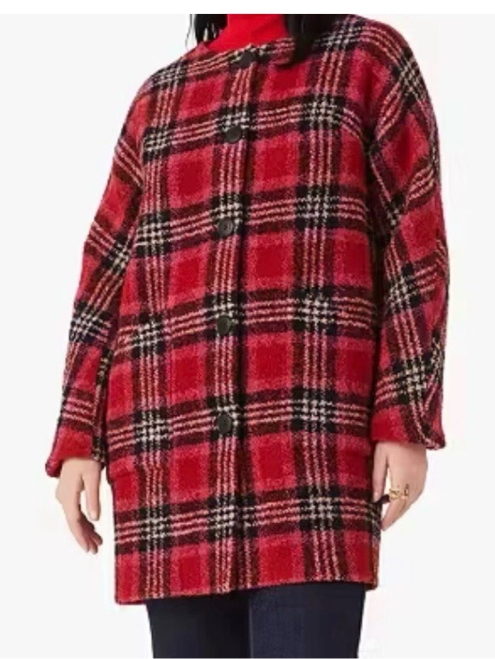 0275 Kate spade Sugar Red Plaid Wool-Blend Pea Coat